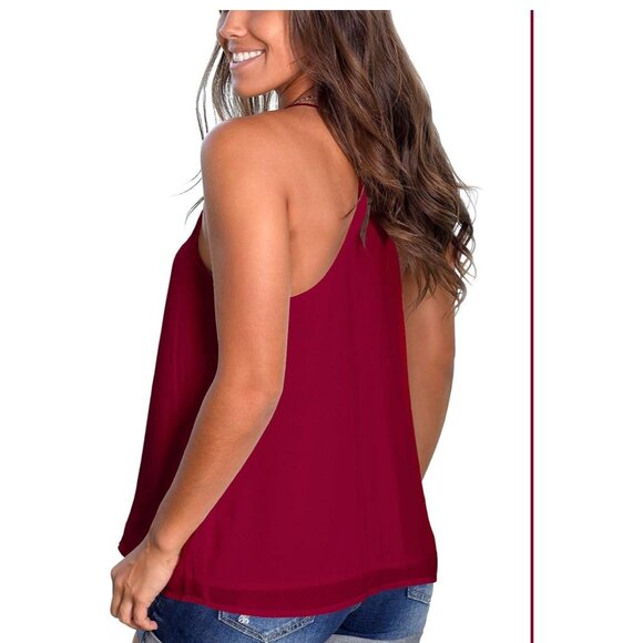 🌸3/$15🌸Maroon Loose Fitting Racerback V-Neck Strappy Tank sz Medium - Picture 3 of 4